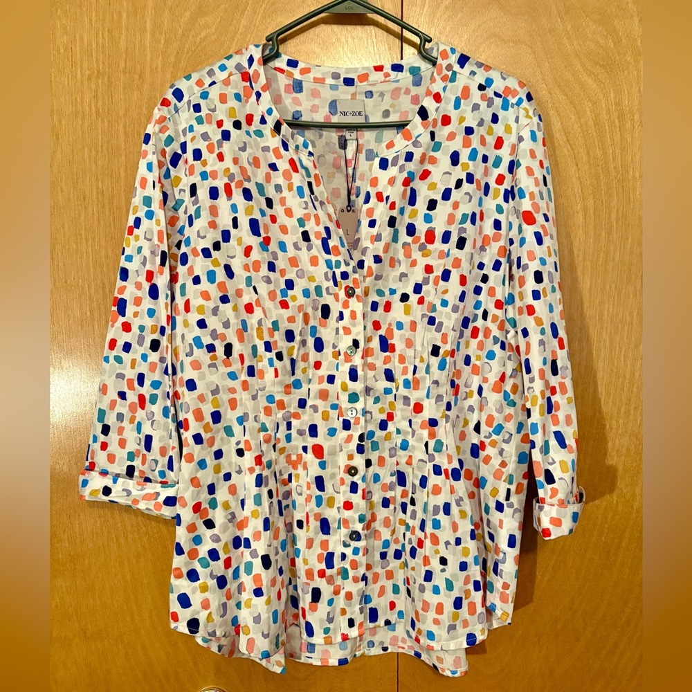 NWT Nic+Zoe by Nordstroms, Blue and Orange 3/4 Sleeve Blouse